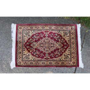 Vintage Rug Oriental Style Carpet Red Distressed